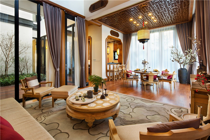 特色中式酒店装修  惠州中海汤泉度假酒店餐厅设计方案
