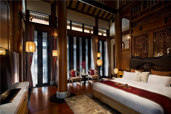 特色中式酒店装修  惠州中海汤泉度假酒店客房设计方案